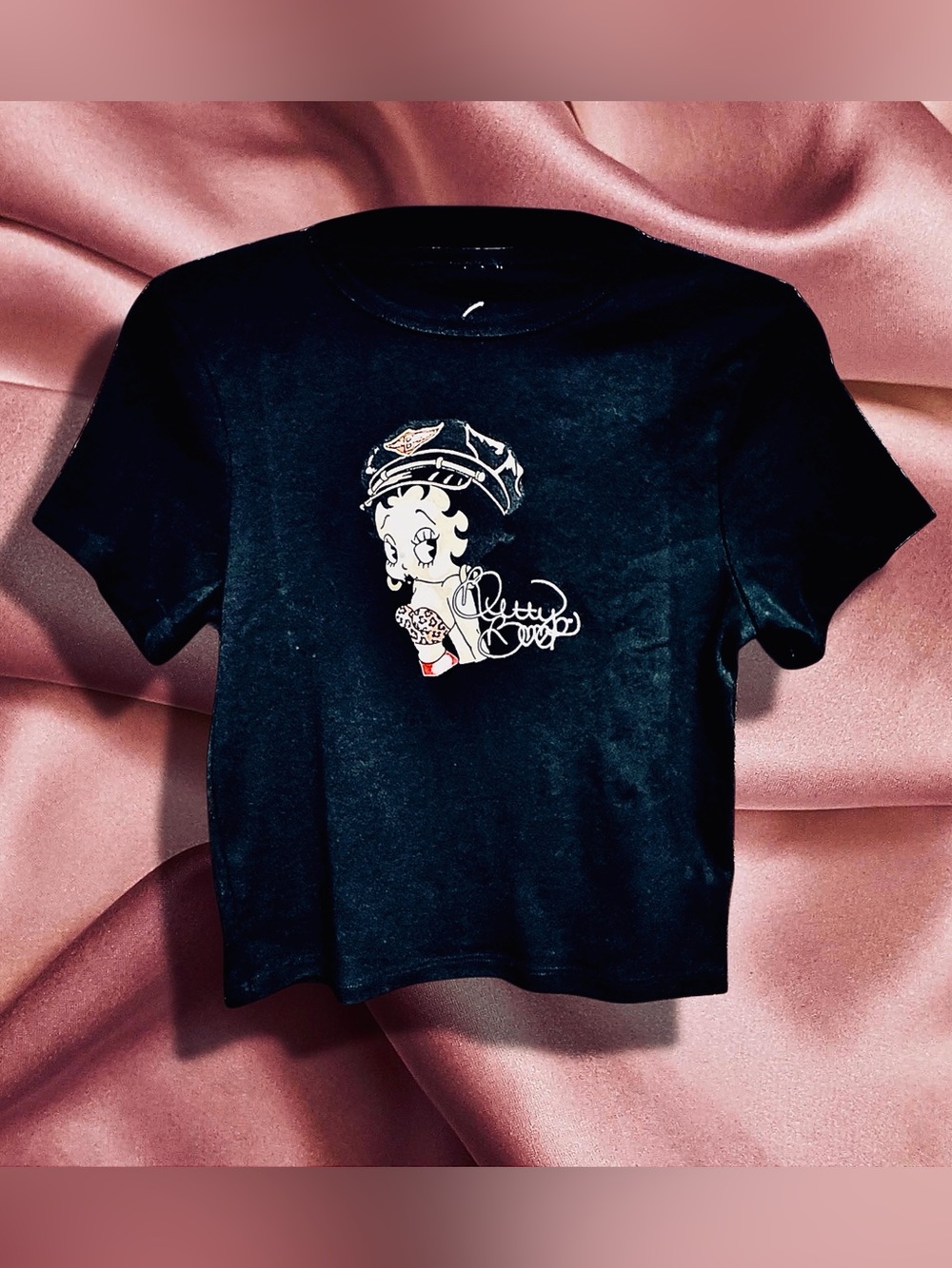 Betty Boop Cropped Black Graphic Short-Sleeve Tee size Large